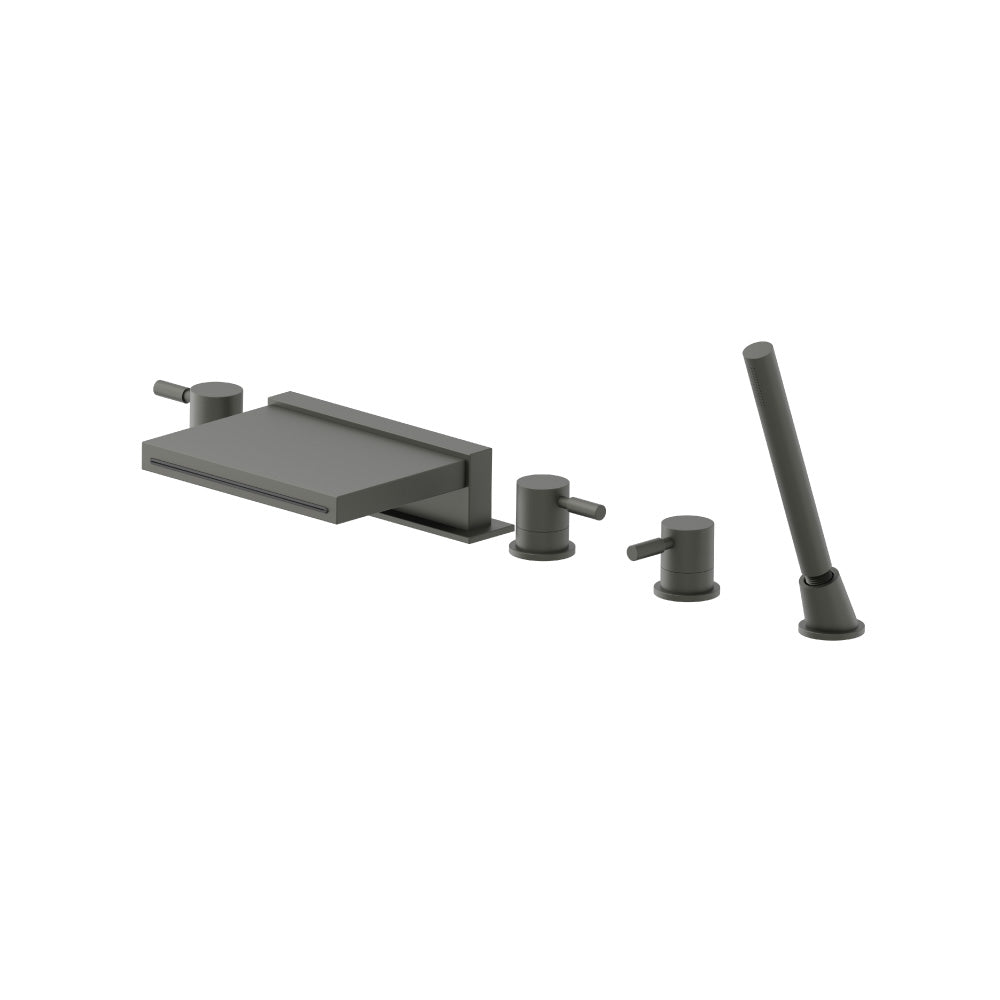 Five Hole Deck Mounted Cascade Flow Roman Tub Faucet With Hand Shower