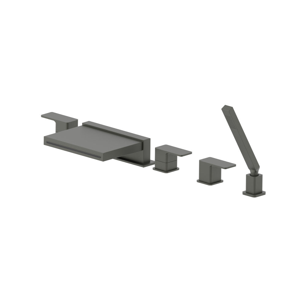 Five Hole Deck Mounted Cascade Flow Roman Tub Faucet With Hand Shower