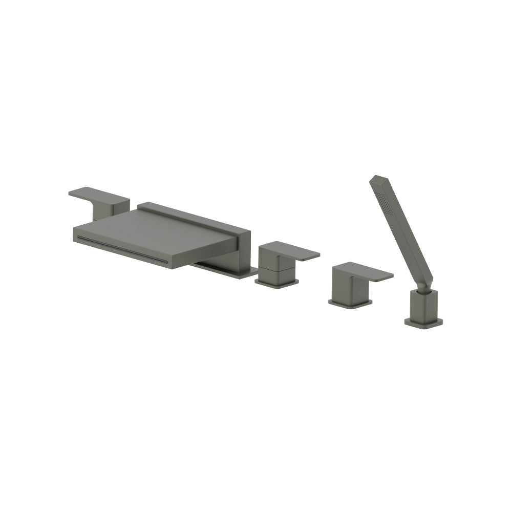 Five Hole Deck Mounted Cascade Flow Roman Tub Faucet With Hand Shower